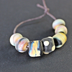 Earthy Organic Handmade Lampwork beads set of 7, Matte  Handmade glass beads for Artisan jewelry, Tribal jewelry beads, Etched Murano glass