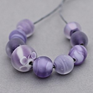 MATTE Lavender Handmade Lampwork bead set of 9 beads, Romantic Artisan Murano Glass beads, Light purple art glass beads for jewelry making