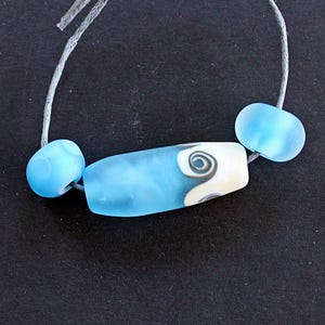 Blue MATTE Handmade Lampwork Beach beads set with Focal, Handmade Glass Beach beads, Handmade Glass beads, Beach jewelry beads, Murano glass