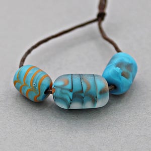 Turquoise Matte Handmade Lampwork barrel beads set, Blue Organic Handmade glass beads, Murano glass beads, Beach jewelry beads,