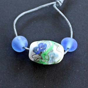Blue Pink MATTE Handmade Lampwork beads set, Handmade Glass beads with Floral pattern, Handcrafted glass beads for Artisan jewelry Romantic