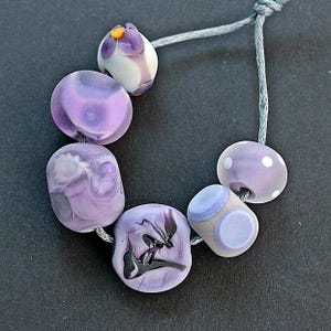 Purple Handmade Lampwork bead set of 6 Matte beads, Purple Handmade glass beads, Artisan glass beads for jewelry making Lavender Beach beads