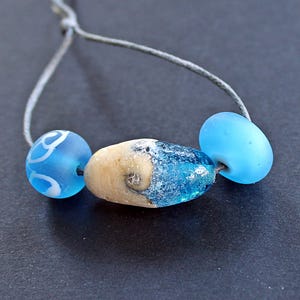 Rustic Blue MATTE Handmade Lampwork beads set with Focal, Handmade Glass Beach bead, Handmade Glass beads, Beach jewelry beads, Murano glass
