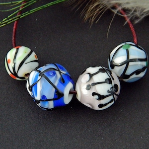 Abstract Lampwork beads set, Modern Handmade Glass beads, Handmade Graphic beads, Contemporary Art glass beads for jewelry