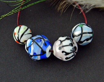 Abstract Lampwork beads set, Modern Handmade Glass beads, Handmade Graphic beads, Contemporary Art glass beads for jewelry