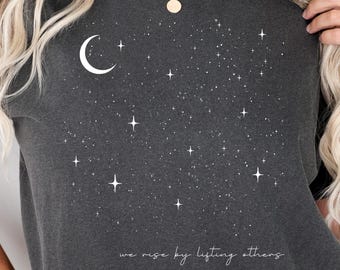 We Rise By Lifting Others Shirt | Comfort Colors Therapist & Social Worker Tee | Celestial Inclusion Shirt | Counselor Gift