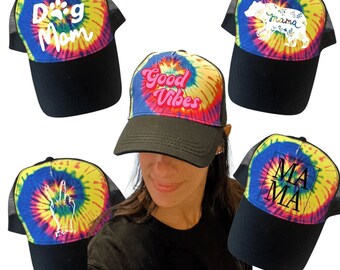 Mama Trucker Hat Collection | Tie Dye Baseball Hat for Moms | Women's Baseball Hat | Women's Trucker Cap | Women's Tie Dye Hat