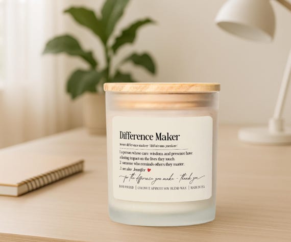 Difference Maker Candle Small Thank You Gift For Therapist Counselor Social Worker Teacher Appreciation Personalized Coconut Soy Candle Gift