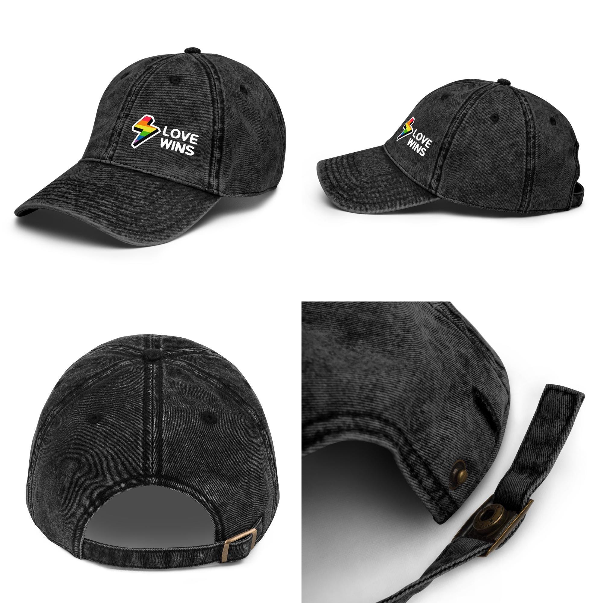 Love Wins Black Cap Love Wins Hat | LGBT, Distressed, Embroidered, Dad Hat  main image 4