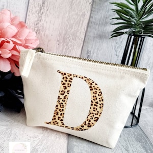 Personalised make Up Bag | Accessory Bag | Cosmetic Pouch | Birthday Gift | Mother's Day | Leopard Print | Glitter Initial