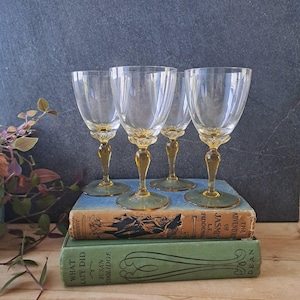 Vintage amber stemmed glasses for aperatif or digestif; vintage dessert wine glasses; amber stemmed glass goblets; vintage bar ware