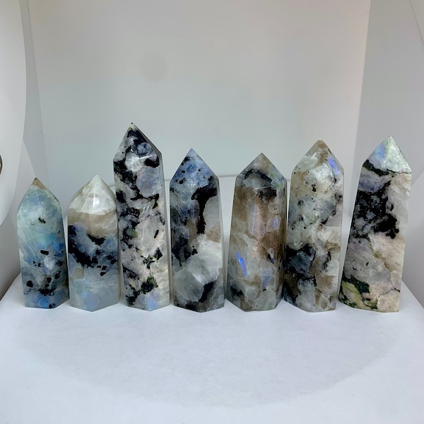 FLASHY Rainbow Moonstone Crystal Polished Towers Mineral Points (you choose)
