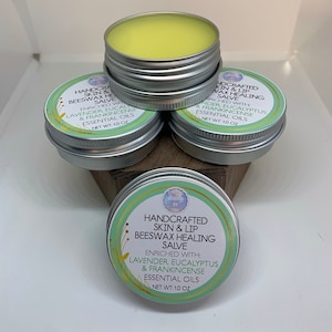 HANDCRAFTED Beeswax Skin & Lip Healing Salve with Lavender, Eucalyptus and Frankincense Essential Oils