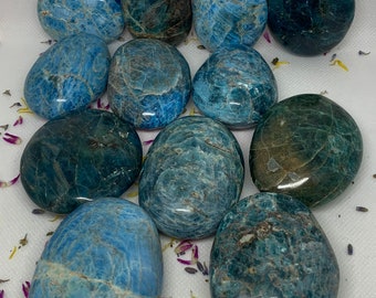 Blue Apatite Crystal Polished Carved Palm Stones ( YOU CHOOSE )