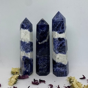 4-5 Inch Sodalite Crystal Polished Tower Carving, Carved Mineral Point ( YOU CHOOSE )