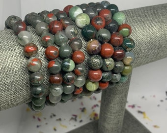 African Bloodstone 6-8mm Stretchy Beaded Crystal Bracelet