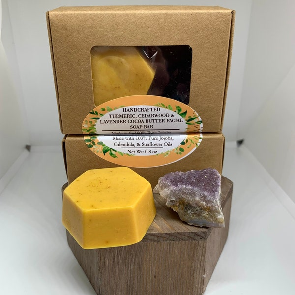 HANDCRAFTED Turmeric, Cedarwood & Lavender Cocoa Butter Facial Cleansing Soap Bar for All Skin Types; Exfoliate, Hydrate and Tone: Amethyst