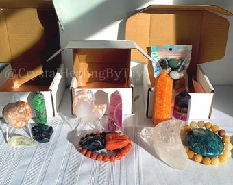 CRYSTAL MYSTERY BOX, 3 Sizes, Metaphysical Healing Crystal Suprise Mix with Towers, Carvings, Tumbled Stones, Jewelry and More!