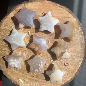 Flower Blossom Agate Crystal Star Carvings Polished Stone Stars ( YOU CHOOSE )