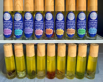 HANDMADE Crystal Infused Rollerball with 100% Pure Therapeutic Grade Jojoba Oil & Blends of 100(P/c) Natural Essential Oils - 9 Scent Option