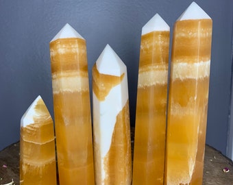 Large Orange Calcite Polished Crystal Tower Carving ( YOU CHOOSE )