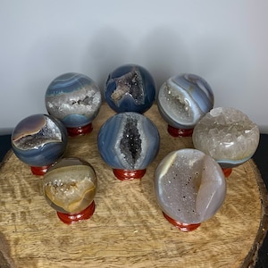 Druzy Agate Polished Crystal Spheres Exceptional Quality Carved Quartz Amethyst Mineral