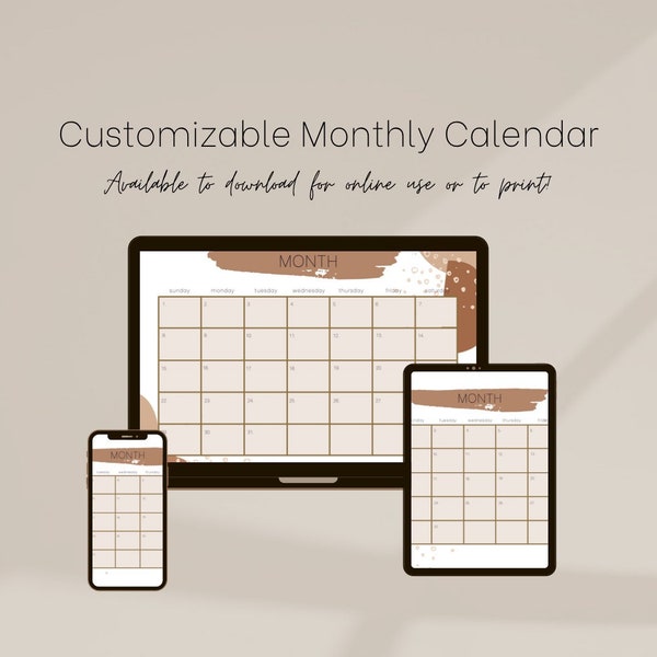 Editable Monthly Calendar/ Calendar Printable/ Boho Calendar/ Canva Template Calendar/ A4 printable Calendar/ Digital Download/ Planner