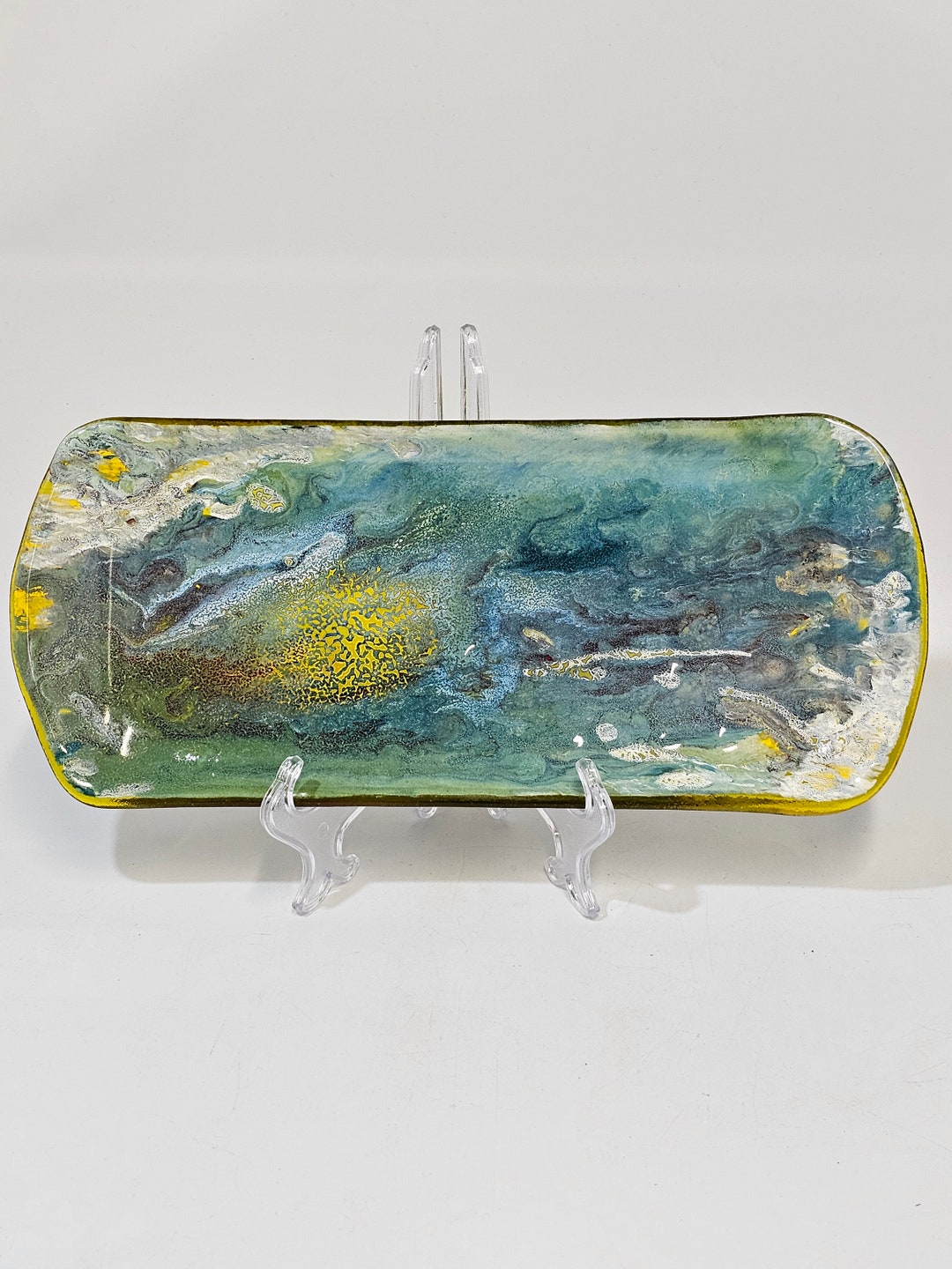 Seascape Enamel Painted Fused Glass Tray Etsy