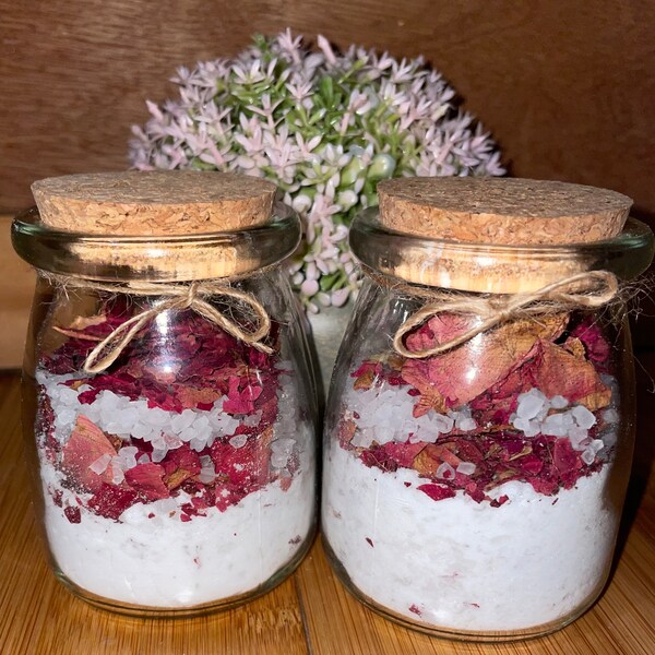 Bath Salt Soak ~ Relaxation Therapy ~ Essential Oils ~ All Natural ~ Dried Flowers ~ Self Care Gift ~ Cork Lid