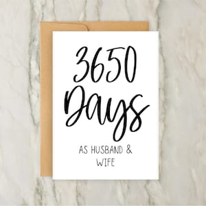 Carte 3650 jours en tant que mari et femme | 10e anniversaire de mariage | Carte de voeux personnalisée | Anniversaire | Amour | Couple | A6 | 5 x 7