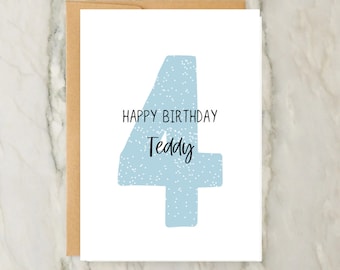 4th Birthday Card | Personalised Boy Greeting Card | Custom Number Card | Four | A6 | 5x7