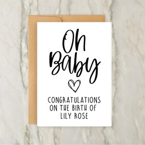 Oh bébé carte de vœux pour bébé | carte personnalisée nouveau-né | carte de visite personnalisée | Félicitations | Nouveaux parents | A6 | 5 x 7