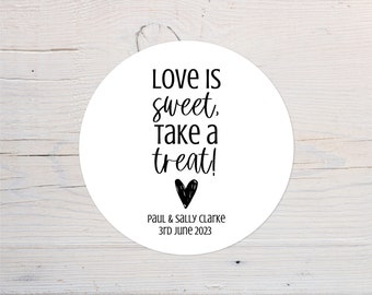 Etichette Love Is Sweet, Take A Treat / Adesivi personalizzati per bomboniere / Etichette di ringraziamento per matrimonio / Circolari personalizzate / 37 mm / 64 mm