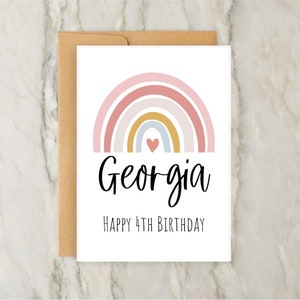4ème carte d'anniversaire arc-en-ciel | d'anniversaire personnalisée pour fille | de voeux d'âge personnalisée | Bébé | Nom | A6 | 5 x 7