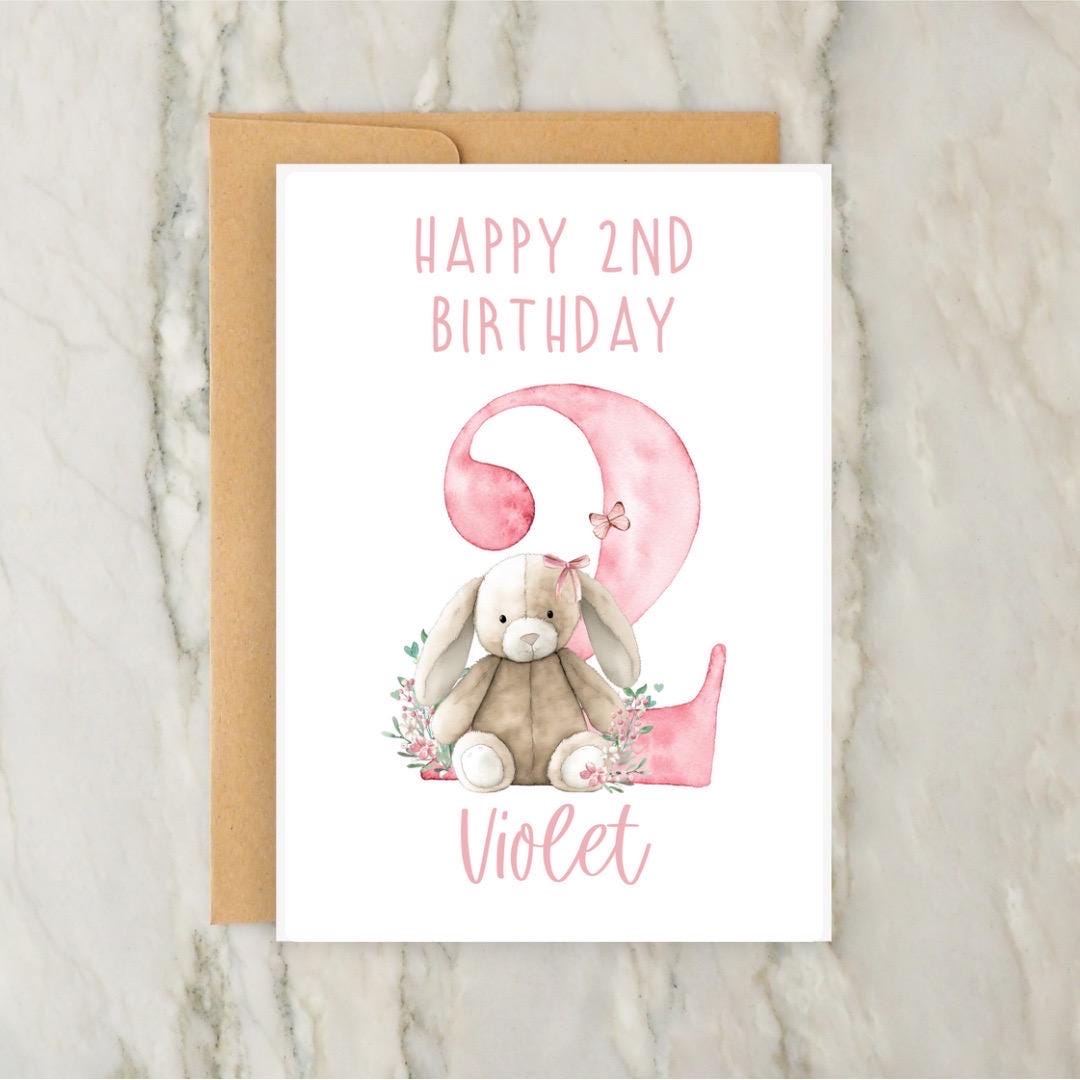 Carte Petite-fille 2e Anniversaire, Hibou, Rose, Violet