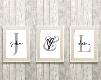 Couples Name & Initial Set of Three Prints | Personalised Wall Art | Custom Home Decor | Gift Idea | 6x4 | A5 | A4 | 8x10 | A3
