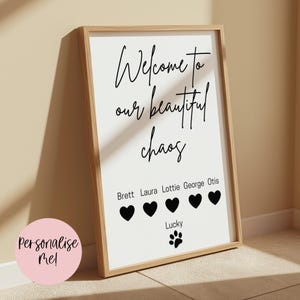 Welcome To The Beautiful Chaos Print | Personalised  Wall Art | Custom Home Decor | Family & Pets | Gift Idea | A4 | 8x10 | A3