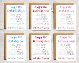 21st Birthday Card | Personalised Age In Numbers Greeting Card | Custom Card | A6 | 5x7