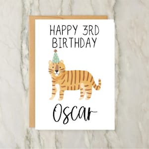 Tarjeta de cumpleaños de tigre / Tarjeta de felicitación infantil personalizada / Tarjeta de edad personalizada / Animal / Safari / Infantil / A6 / 5x7
