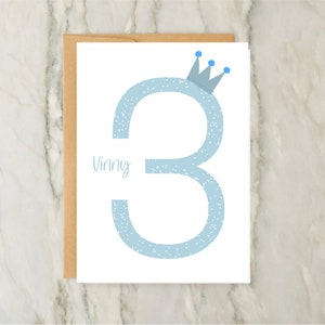 3e couronne d'anniversaire | de voeux personnalisée pour garçons | Carte d'âge personnalisée | Anniversaire garçon | carte numérique | A6 | 5 x 7