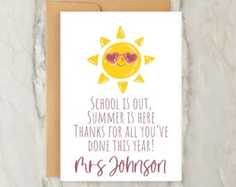 l'école est absente carte de remerciements | carte de remerciement personnalisée pour professeur | Fin d'année scolaire | Sortie de l'école | Pépinière | A6 | 5 x 7