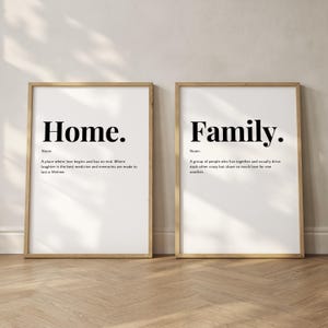 Home & Family Set of Two Definition Prints | Description Home Decor | Wall Art | Quote | 6x4 | A5 | A4 | 8x10 | A3