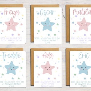 Tarjeta de primer día de clases con estrella / Tarjeta de felicitación personalizada de buena suerte / Tarjeta infantil / Nuevo colegio / Recepción / Primer día / A6 / 5x7