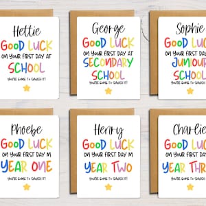 First Day Of Card | Personalised Good Luck Greeting Card | Children’s Card | New School | School Years | First Day Of Term | A6 | 5x7