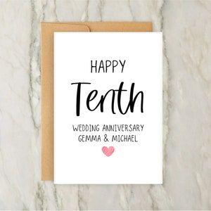 Buon decimo anniversario di matrimonio / Biglietto di auguri personalizzato / Biglietto per il decimo anniversario / Matrimonio / A6 / 5x7