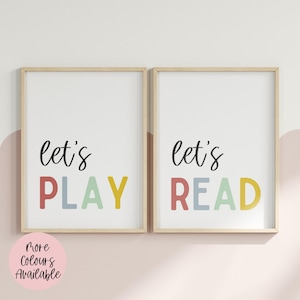 Lass uns spielen Lass uns lesen Set von zwei Drucken | Zitat | Kinderzimmer Dekor | Spielzimmer | Kinderzimmer Wand Kunst | Geschenk | 6x4 | DIN A5 | DIN A4 | 20x30 | A3
