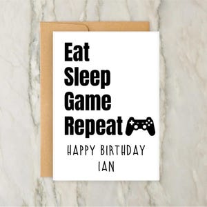 Carte d'anniversaire pour manger, dormir, jouer | Carte de voeux personnalisée | carte personnalisée | Jeux vidéo | Adultes | Enfants | A6 | 5 x 7