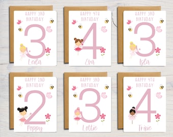 Fairy Birthday Card | Personalised Children’s Birthday Card | Custom Age Greeting Card | Girls | Princess | Name | A6 | 5x7