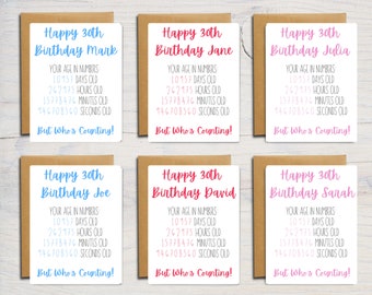 30th Birthday Card | Personalised Age In Numbers Greeting Card | Custom Card | A6 | 5x7