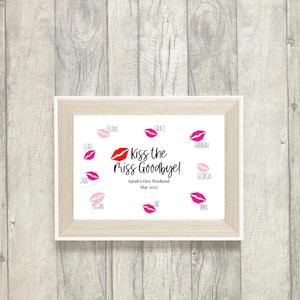 Kiss The Miss Goodbye Hen Party Print | Personalised Bridal Shower Print | Lipstick Print | Bachelorette | Hen Do Keepsake | A4
